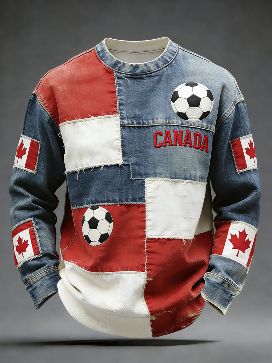 Retro Canada 2026 Soccer Maple Leaf Art Casual Pullover
