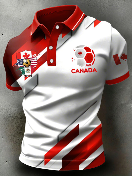Retro Canada 2026 Soccer Championship Geometric Casual Polo Shirt