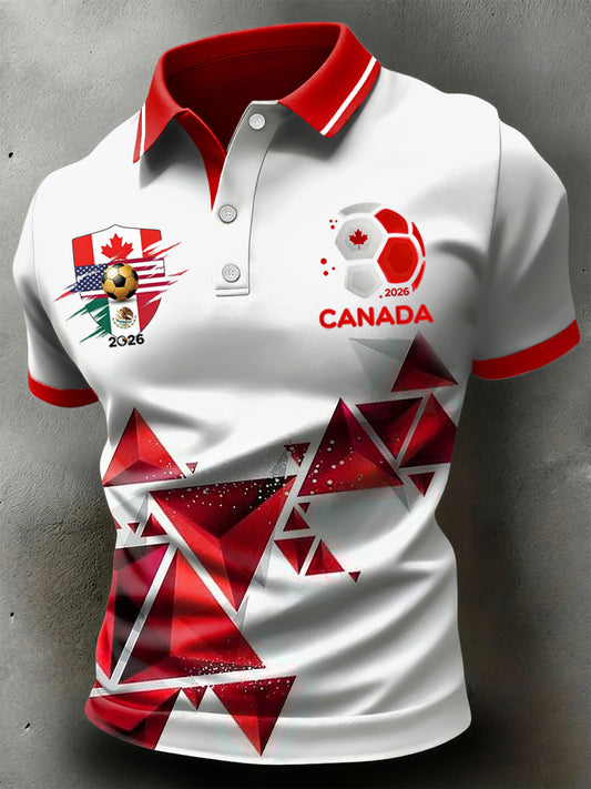Retro Canadian 2026 Soccer Gradient Geometric Casual Polo Shirt