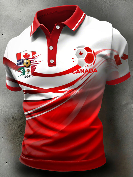 Retro Canadian 2026 Soccer Stripe Casual Polo Shirt