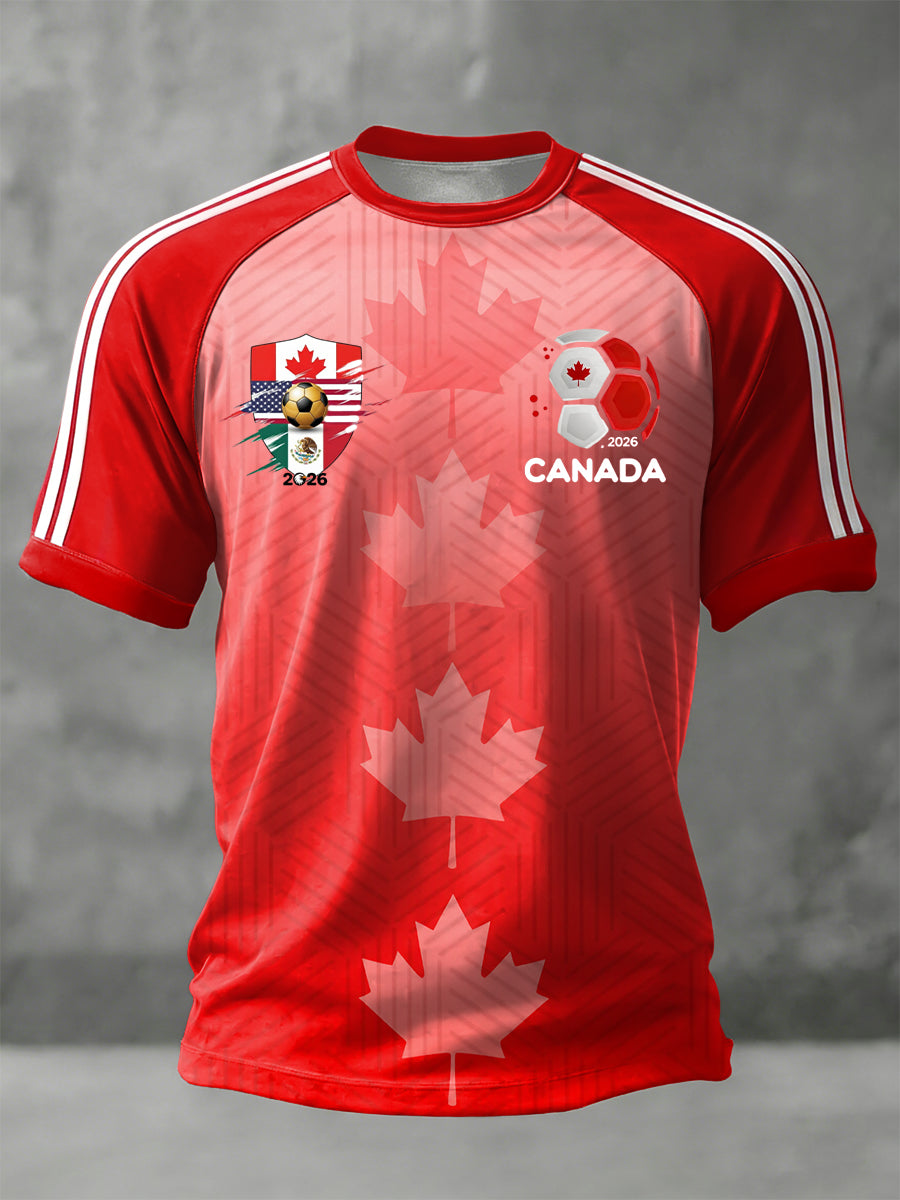 Retro Canada 2026 Soccer Maple Leaf Gradient Casual T-Shirt
