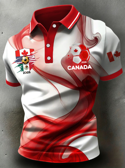 Retro Canadian 2026 Soccer Abstract Texture Casual Polo Shirt