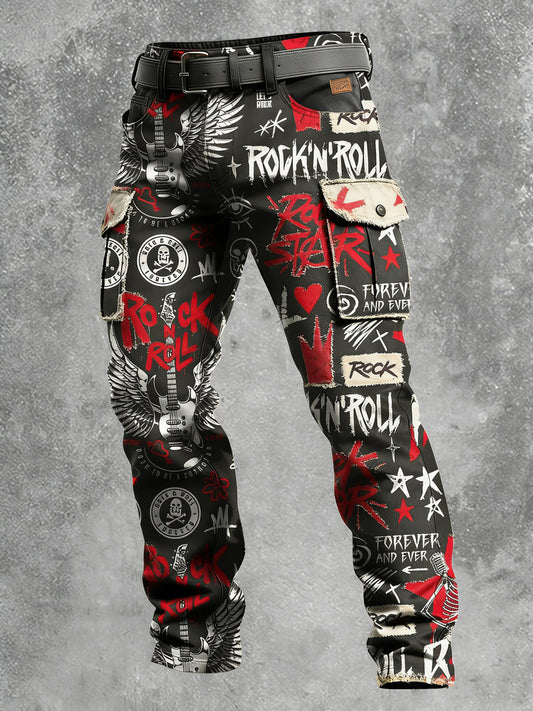 Men's Retro Vacation Business Punk Art Print Casual Workwear Trousers