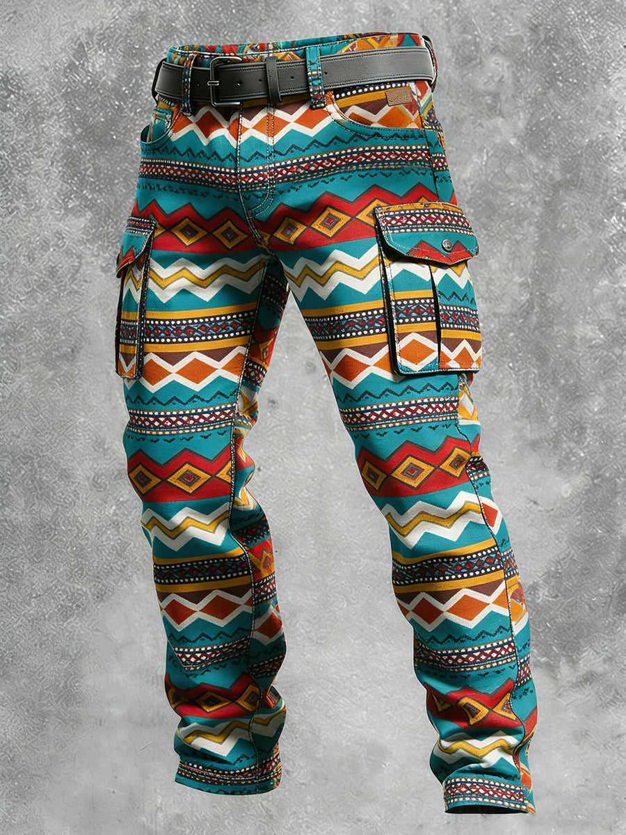 Men's Retro Vacation Business Art Print Casual Workwear Trousers