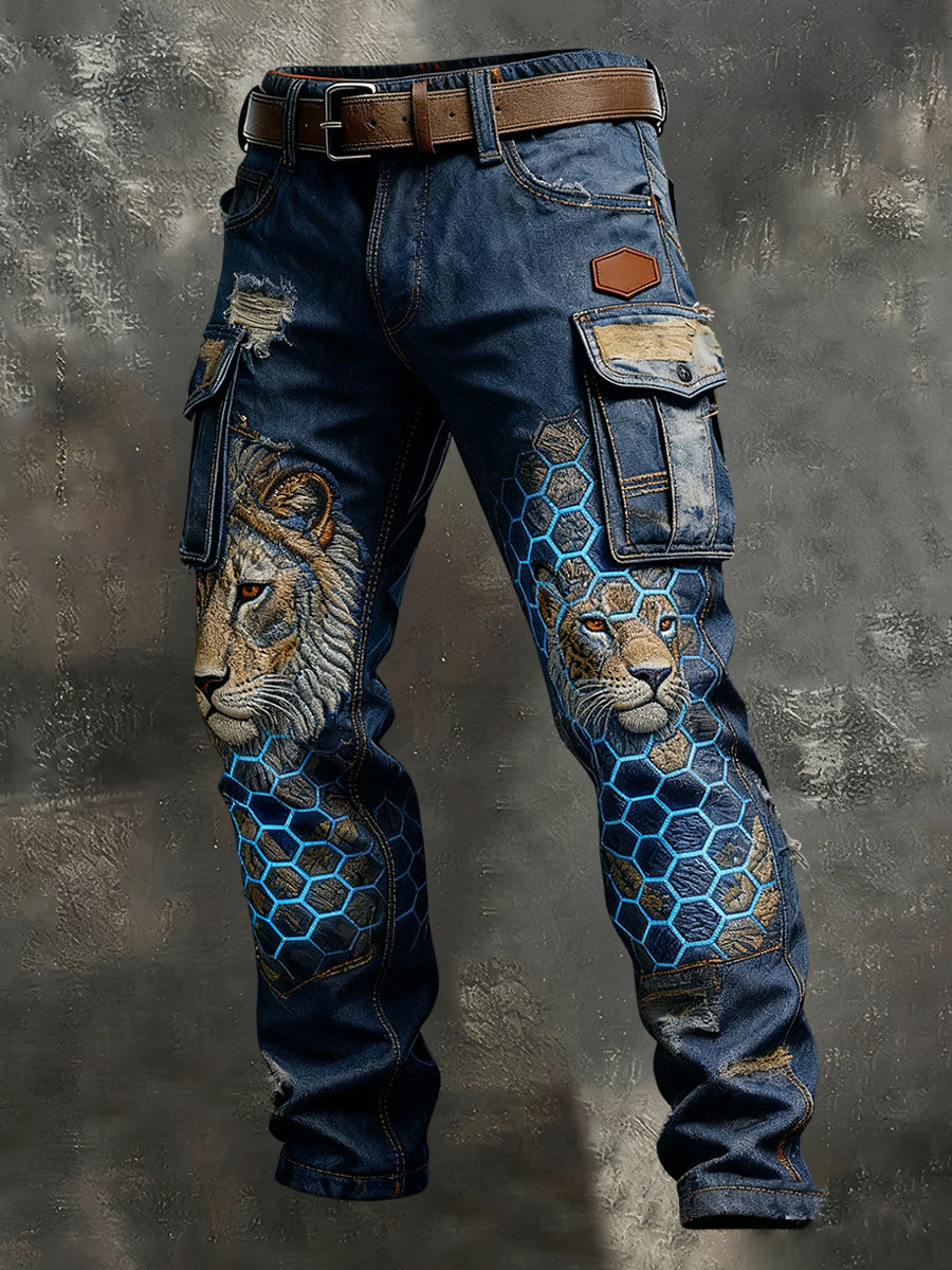 Men's Vintage Animal Print Art Business Casual Work Pants