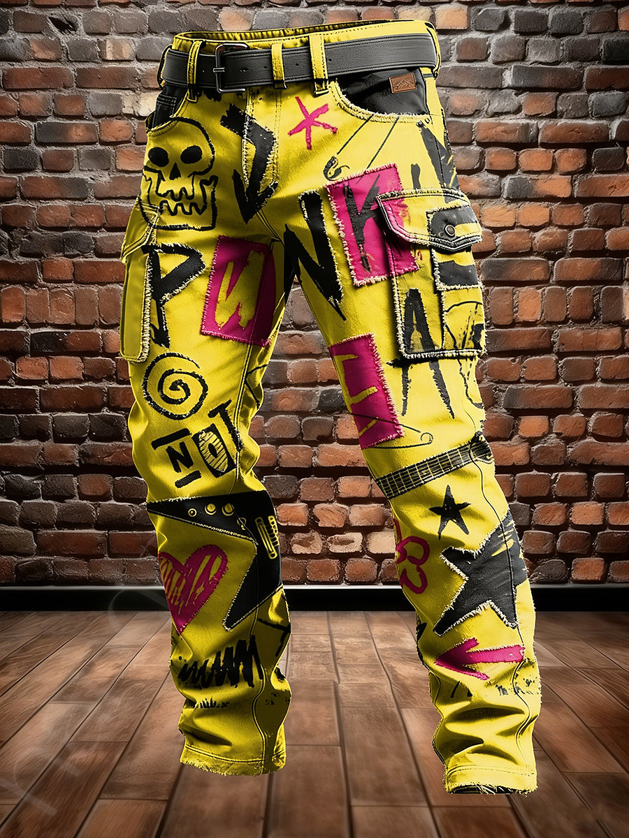 Men's Retro Vacation Business Punk Art Print Casual Workwear Trousers