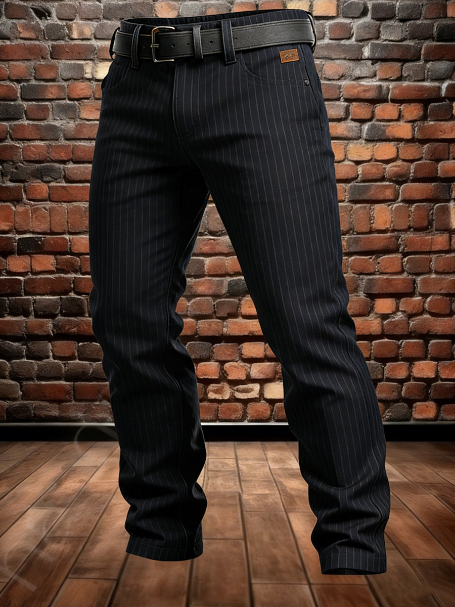 Men's Retro Vacation Business Stripe Art Print Casual Workwear Trousers