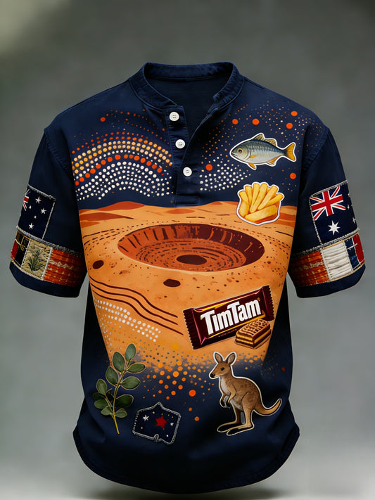 Men's Retro Australian Flag Badge Patchwork Art Print Casual Short-Sleeve T-Shirt