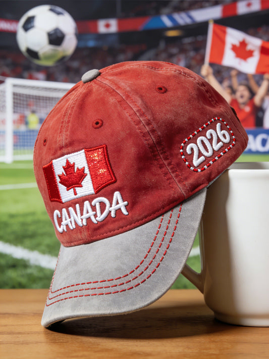 Retro Canada 2026 Soccer Flag Casual Baseball Cap
