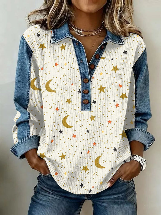 Women's Vintage Flowers Patchwork Print Casual Sweatshirt