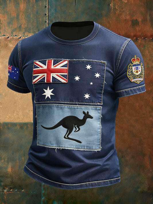 Men's Australian Flag Badge Patchwork Print Casual Short-sleeve T-shirt