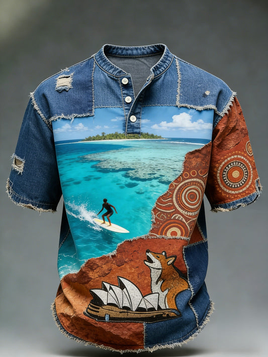 Men's Australian Flag Badge Patchwork Print Casual Short-sleeve T-shirt