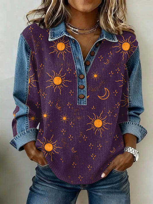 Women's Vintage Flowers Patchwork Print Casual Sweatshirt