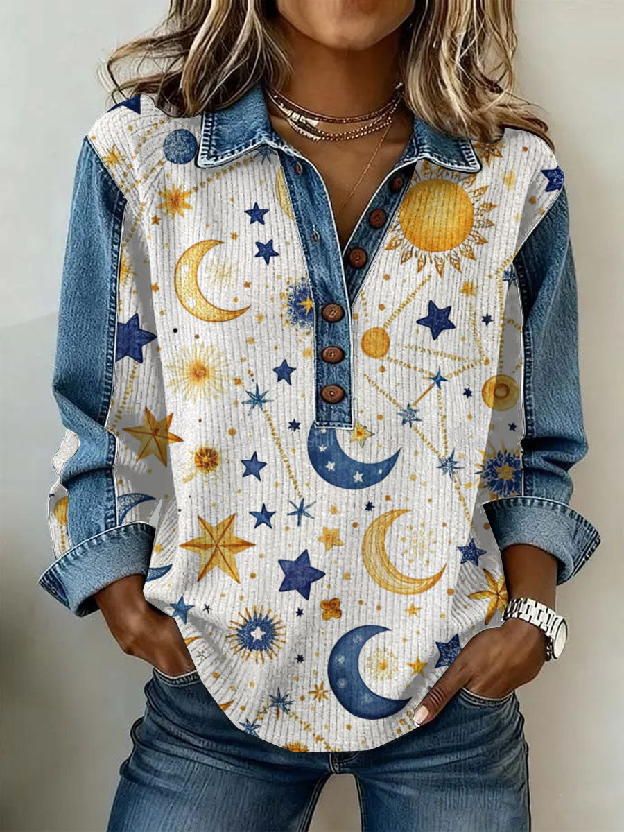 Women's Vintage Flowers Patchwork Print Casual Sweatshirt