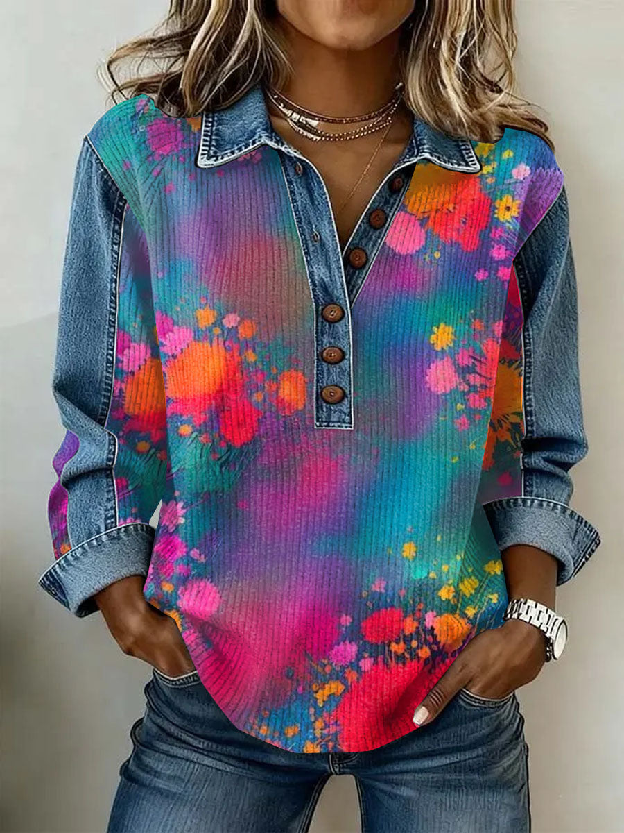 Women's Vintage Flowers Patchwork Print Casual Sweatshirt