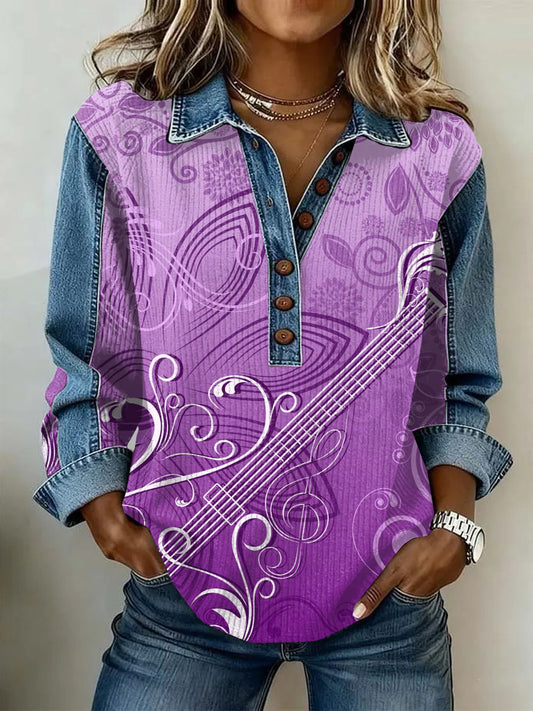 Women's Vintage Flowers Patchwork Print Casual Sweatshirt