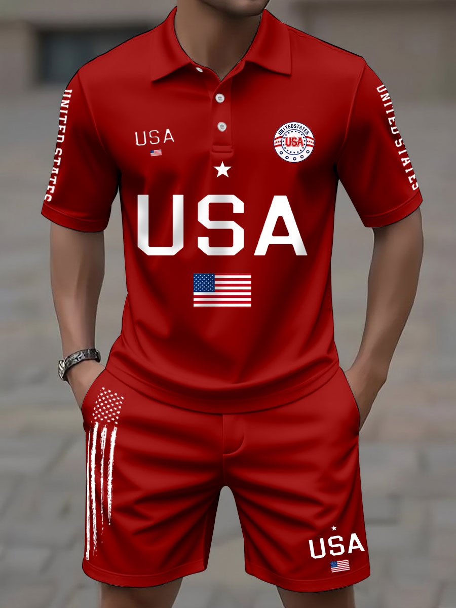Men's USA Flag Top and Shorts Sets