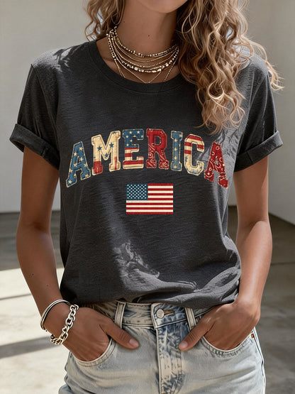 Women's American Patchwork Pattern T-Shirt