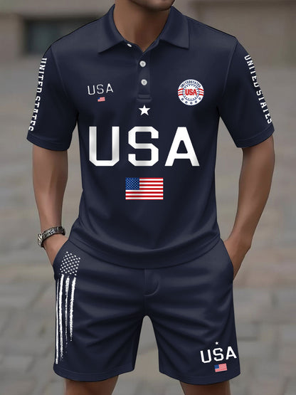 Men's USA Flag Top and Shorts Sets