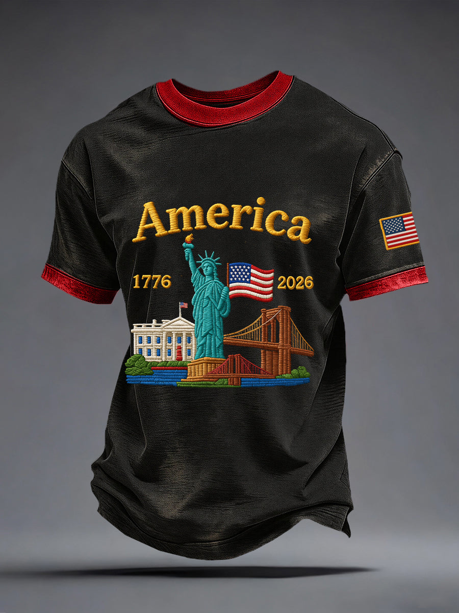 Men's USA 1776-2026 Print Vintage T-Shirt
