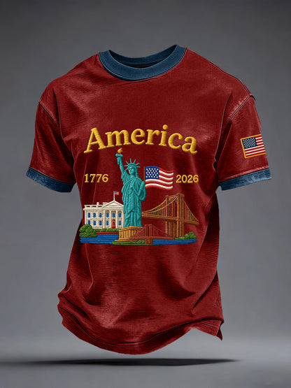 Men's USA 1776-2026 Print Vintage T-Shirt