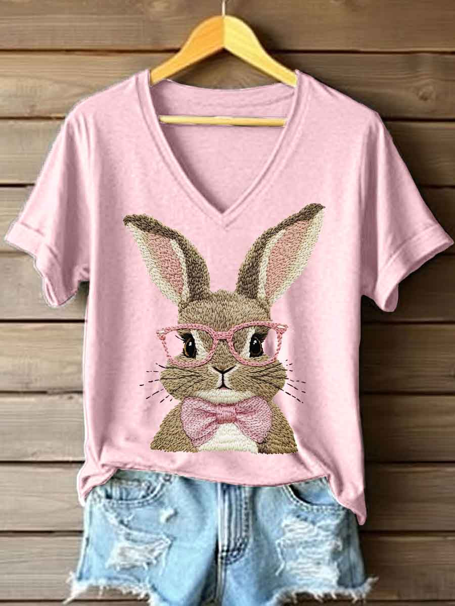 Women's Cute Bunny Embroidery Pattern T-Shirt