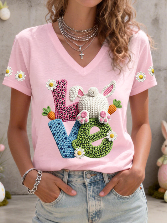 Women's Cute Bunny Pattern V-Neck T-Shirt