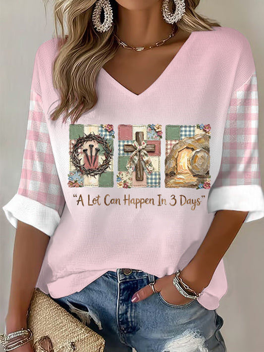 Women's Christian Easter V-neck  Waffle T-shirt