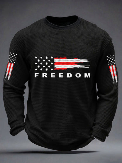 Men's Freedom USA Flag Print Casual Waffle Long Sleeve T-Shirt