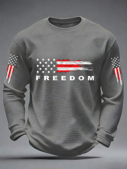 Men's Freedom USA Flag Print Casual Waffle Long Sleeve T-Shirt