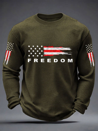 Men's Freedom USA Flag Print Casual Waffle Long Sleeve T-Shirt