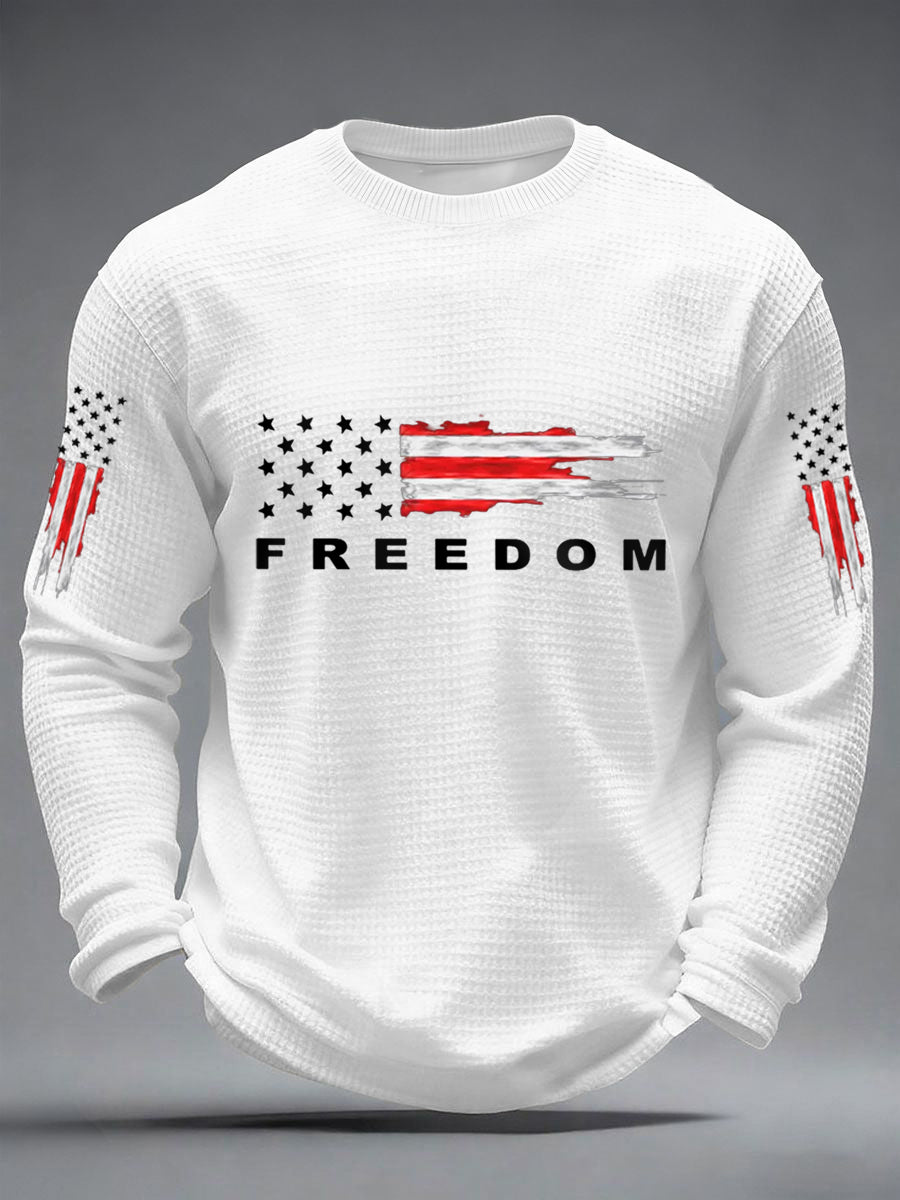 Men's Freedom USA Flag Print Casual Waffle Long Sleeve T-Shirt