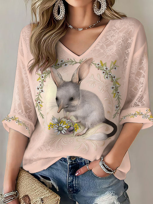 Women's Australian Easter Bilby Art Printed Waffle Tops