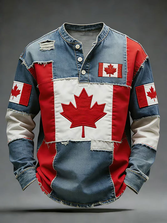 Men's CANADA Printed Casual Button T-Shirt