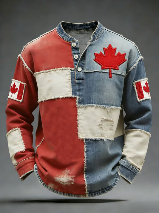 Men's CANADA Printed Casual Button T-Shirt