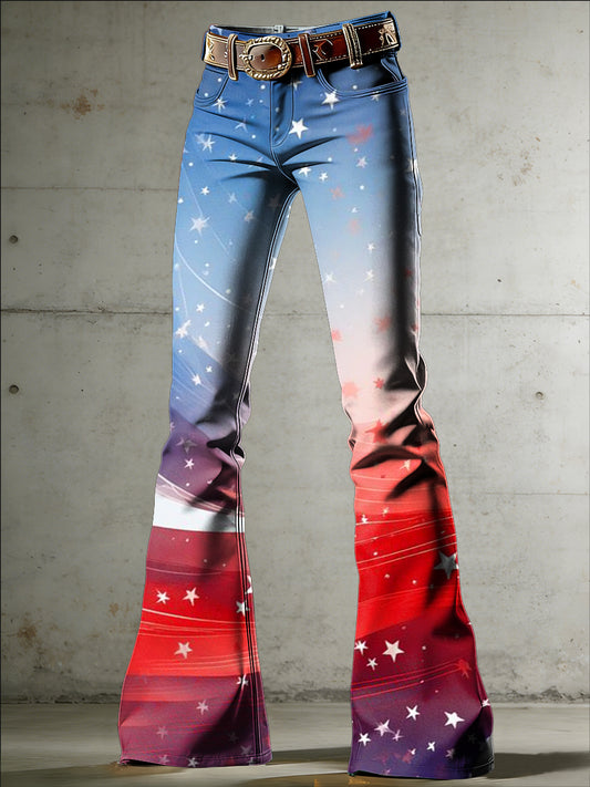 Women's American Flag Art Print Flared Trousers