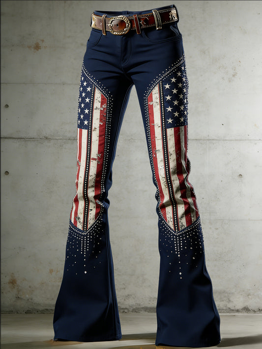 Women's American Flag Art Print Flared Trousers