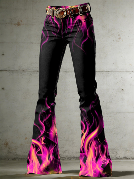 Women's Flame Art Print Flared Trousers