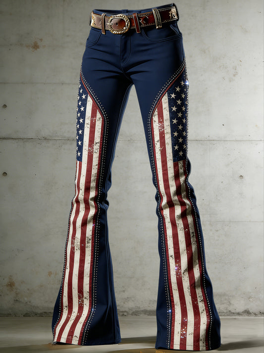 Women's American Flag Art Print Flared Trousers