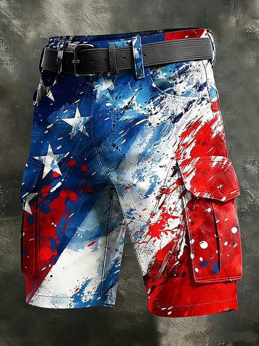 Men's Retro Vacation Business American Flag Art Print Casual Shorts