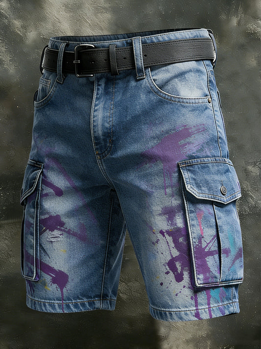 Men's Retro Vacation Business Art Spray Print Casual Shorts