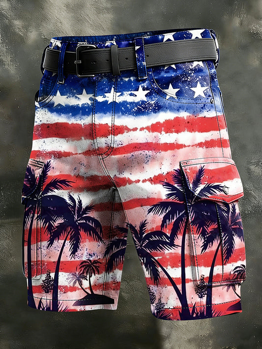 Men's Retro Vacation Business American Flag Art Print Casual Shorts