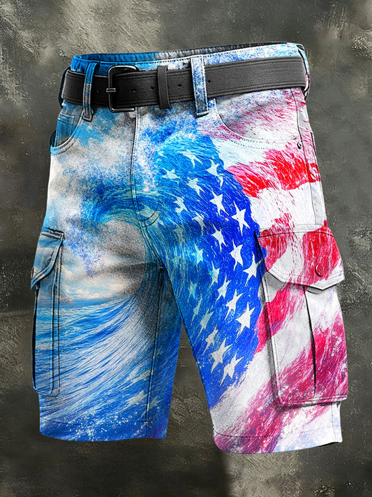 Men's Retro Vacation Business American Flag Art Print Casual Shorts