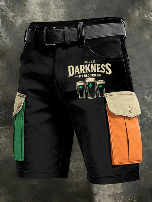 Men's Retro Hello Darkness My Old Friend Print Casual Shorts