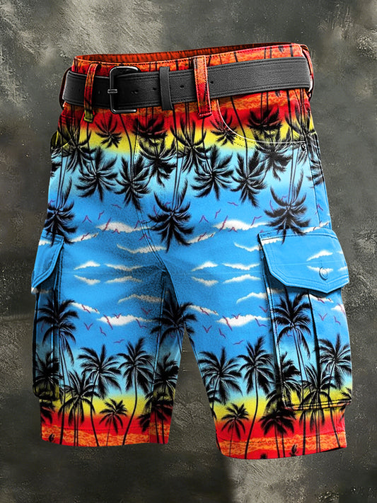 Men's Retro Vacation Business Art Print Casual Shorts