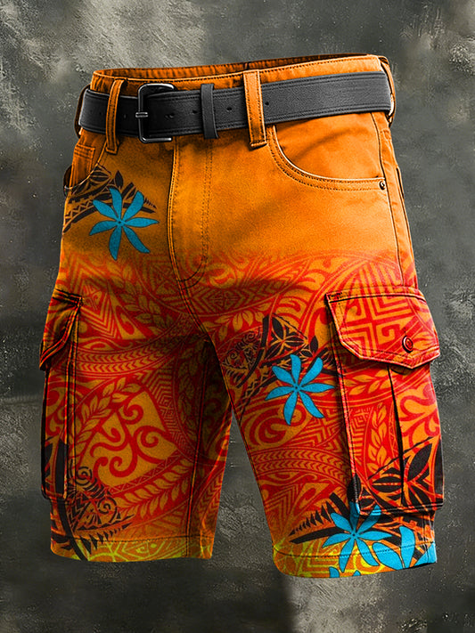 Men's Retro Vacation Business Art Print Casual Shorts