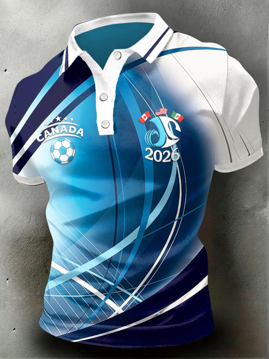 Men's Canada Football World Cup Print 2026 Blue Casual Polo Shirt