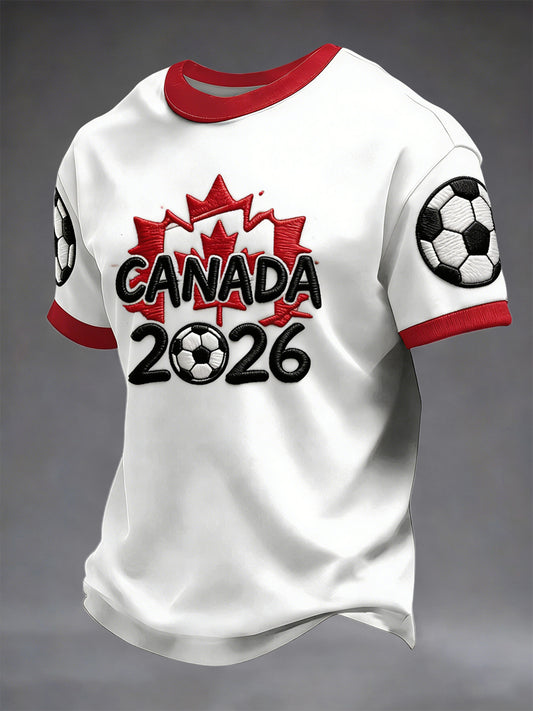 Retro Abstract Canada 2026 Soccer Maple Leaf Casual T-Shirt