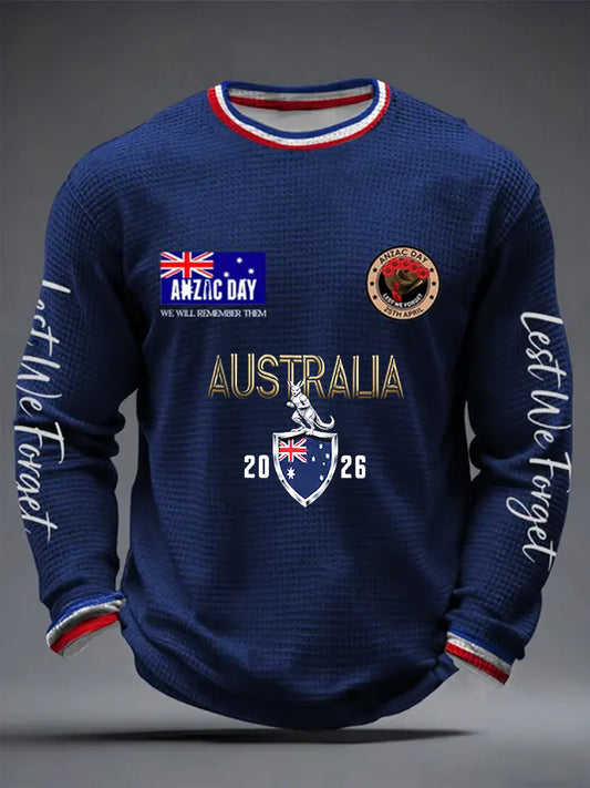 Men's Australia Anzac Day Lest We Forget Waffle Long Sleeve T-Shirt
