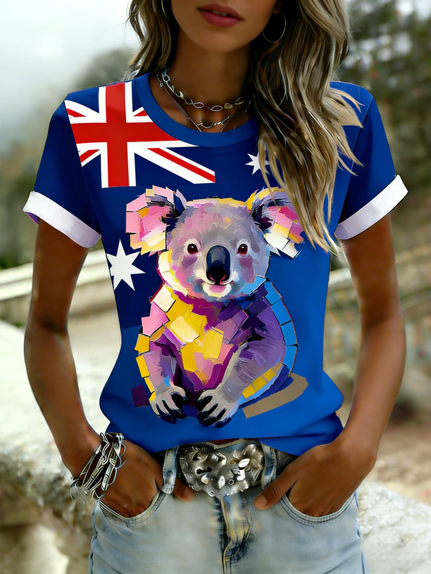 Women's   Retro Australian Flag Badge Koala  Short-Sleeve T-Shirt